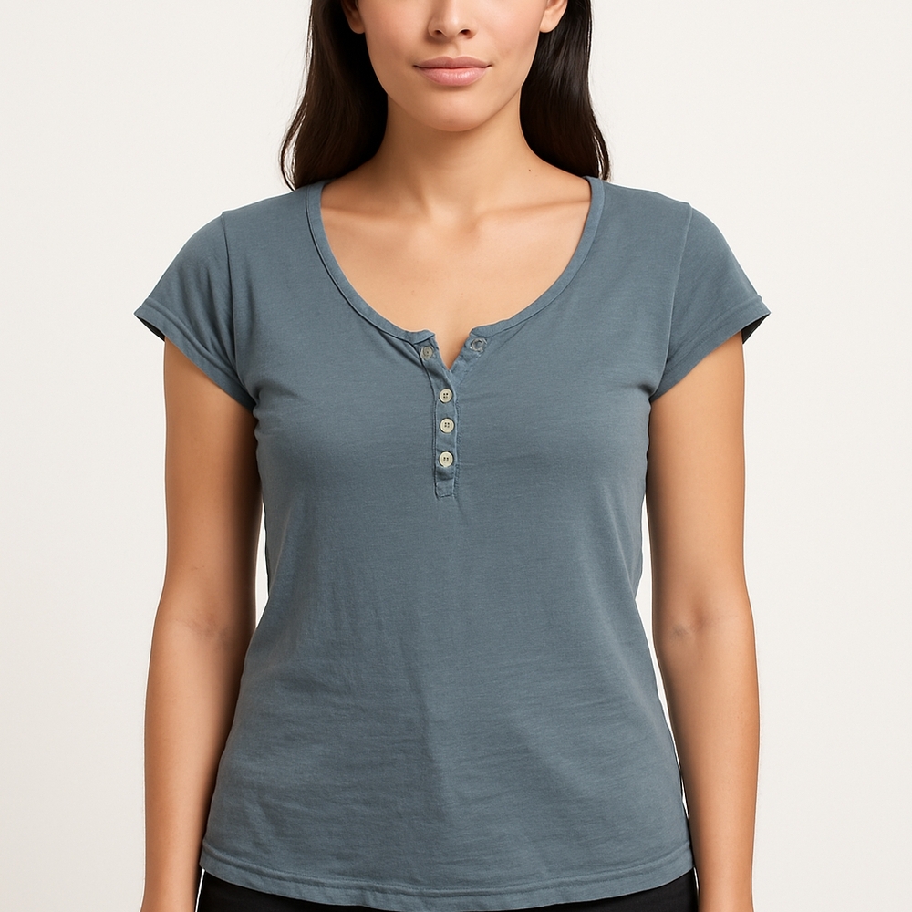 Casual Slate Blue Henley Tee
